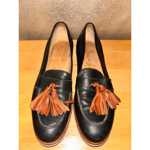 Frye Classic Preppy Academia Business Office Black Brown Tassel Slip On Loafers - Picture 1 of 8